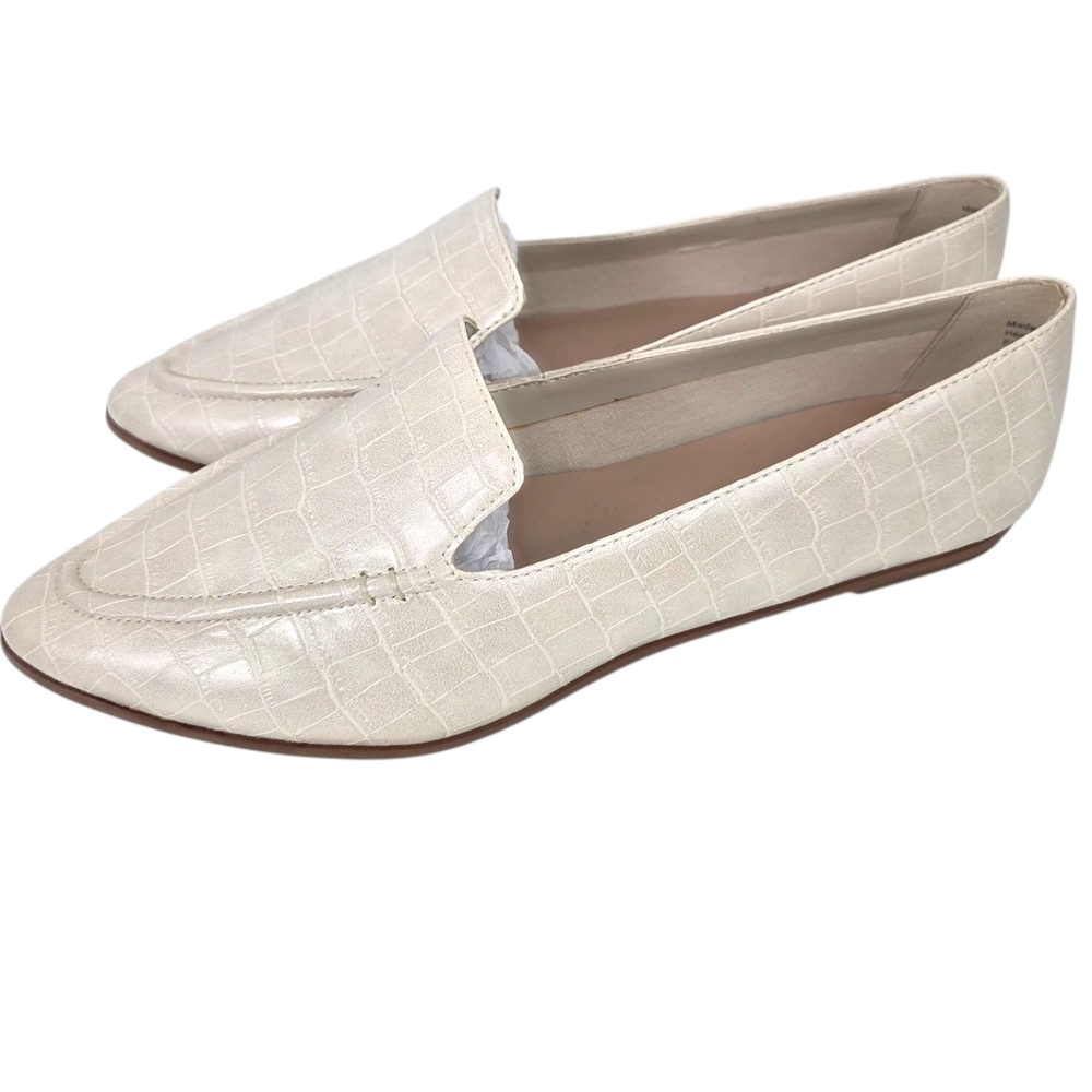 Aldo Croc Embossed Loafers Flats NEW Womens 10 Ivory Off White Pointed Toe